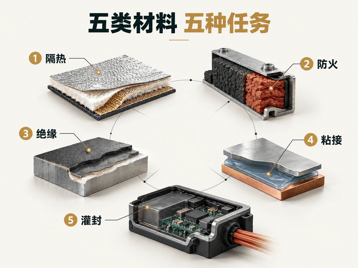 动力电池隔热防火绝缘粘接灌封五类材料任务