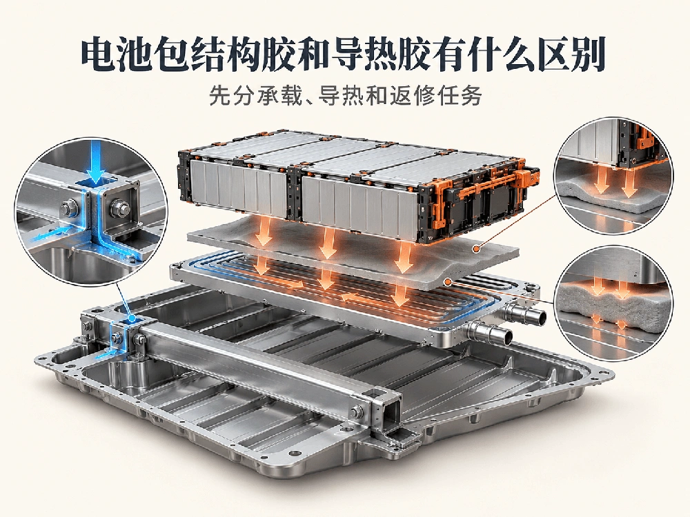 三类胶在电芯模组与水冷板间的应用位置