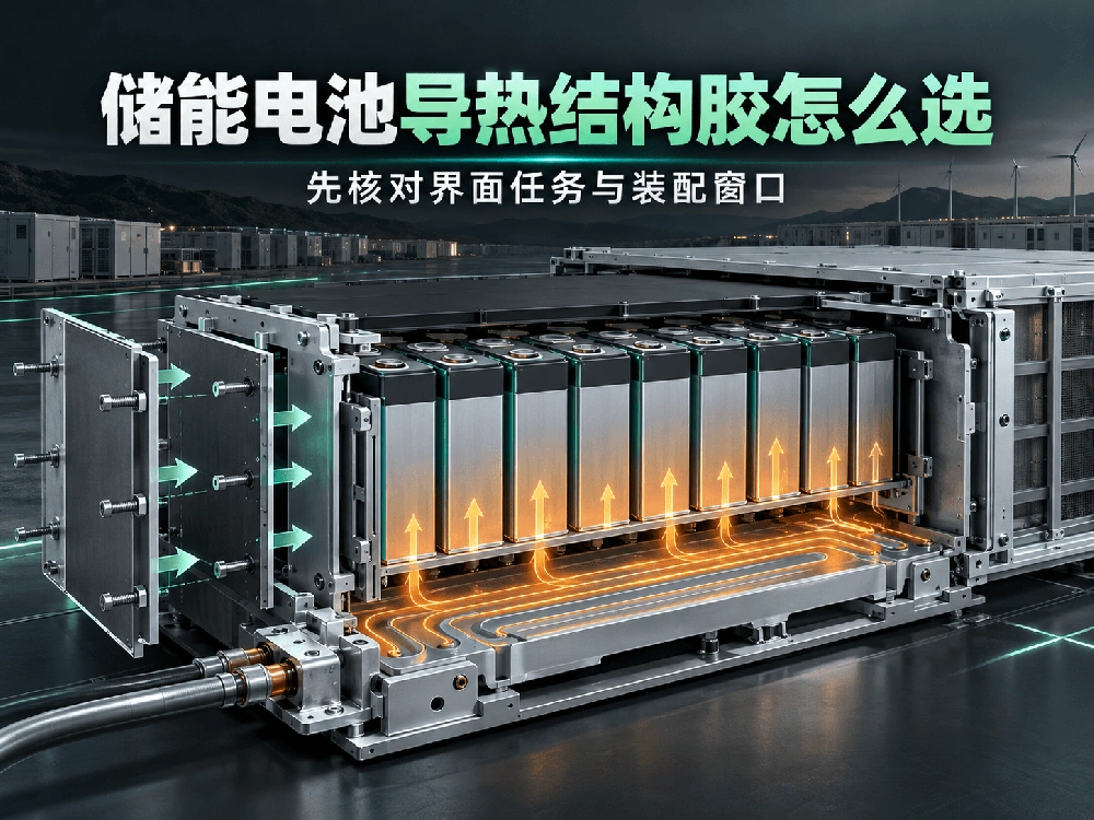 储能电池导热结构胶从承载导热和装配窗口进行选型的示意图