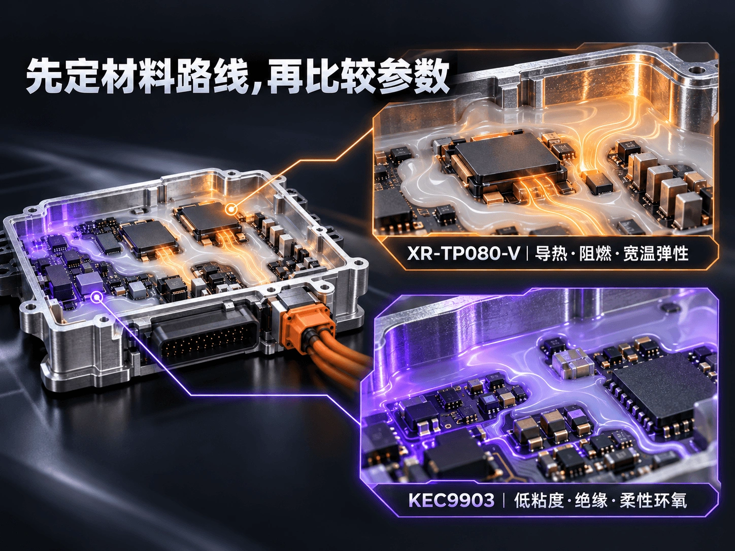 XR-TP080-V有机硅灌封与KEC9903柔性环氧灌封路线对比