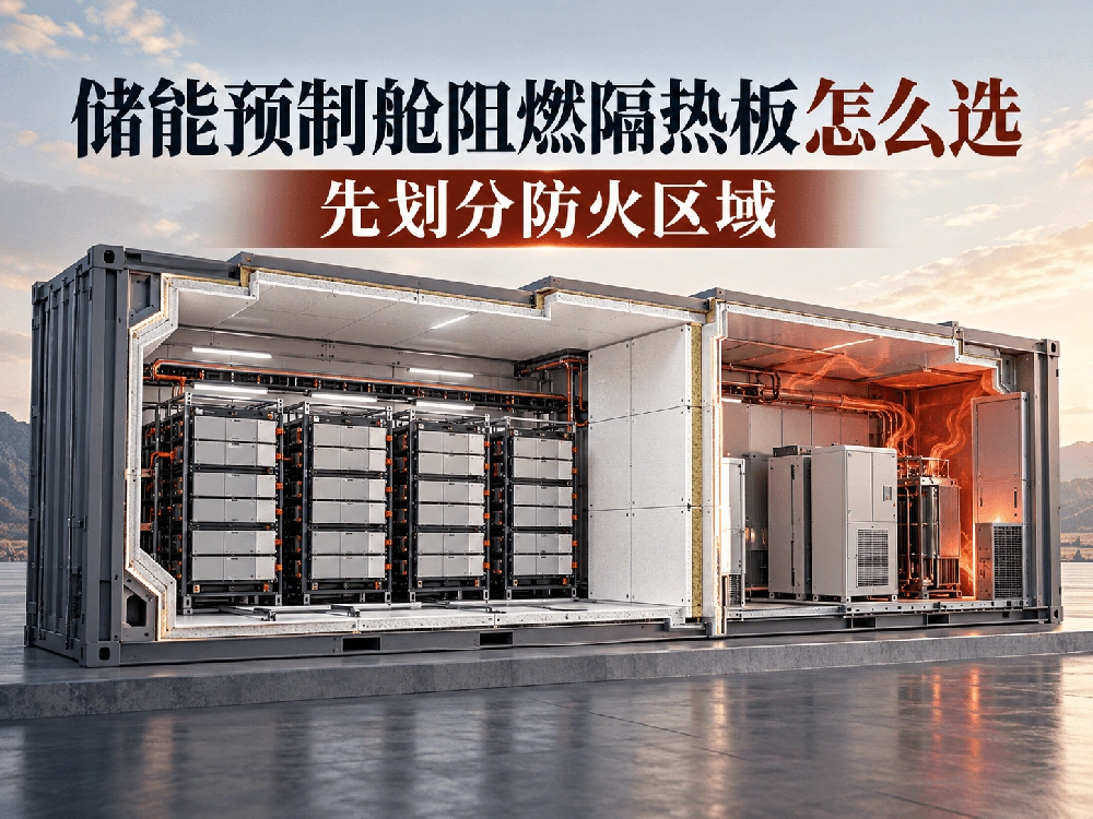 储能预制舱阻燃隔热板按舱壁簇间和设备区进行选型的示意图