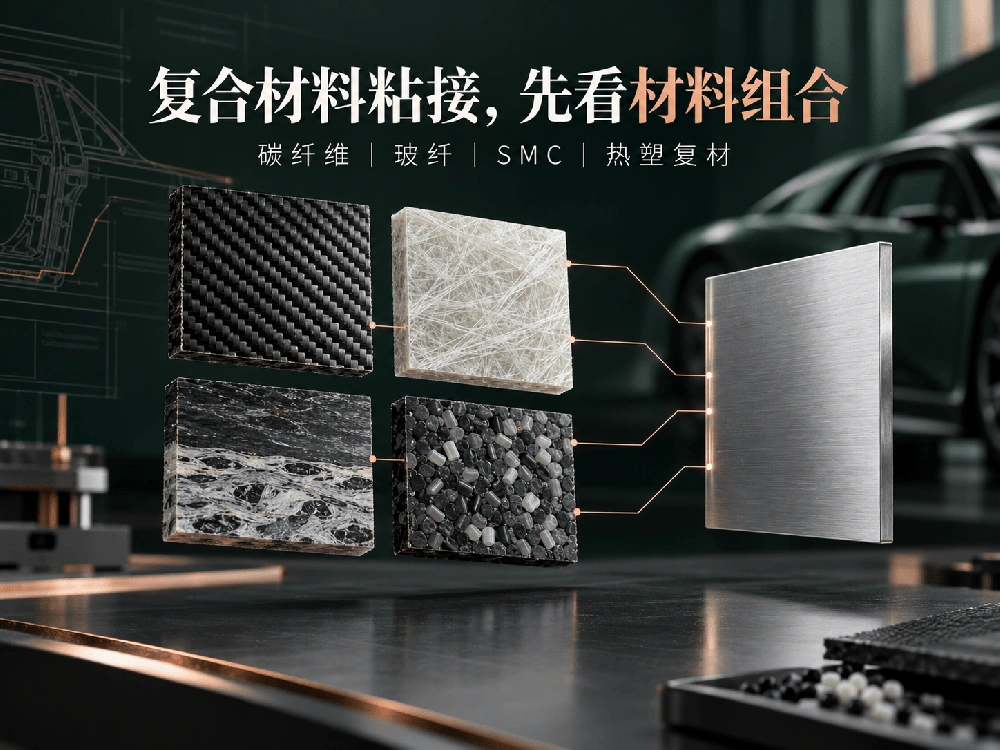 新能源汽车碳纤维玻纤SMC和热塑性复合材料粘接组合示意图