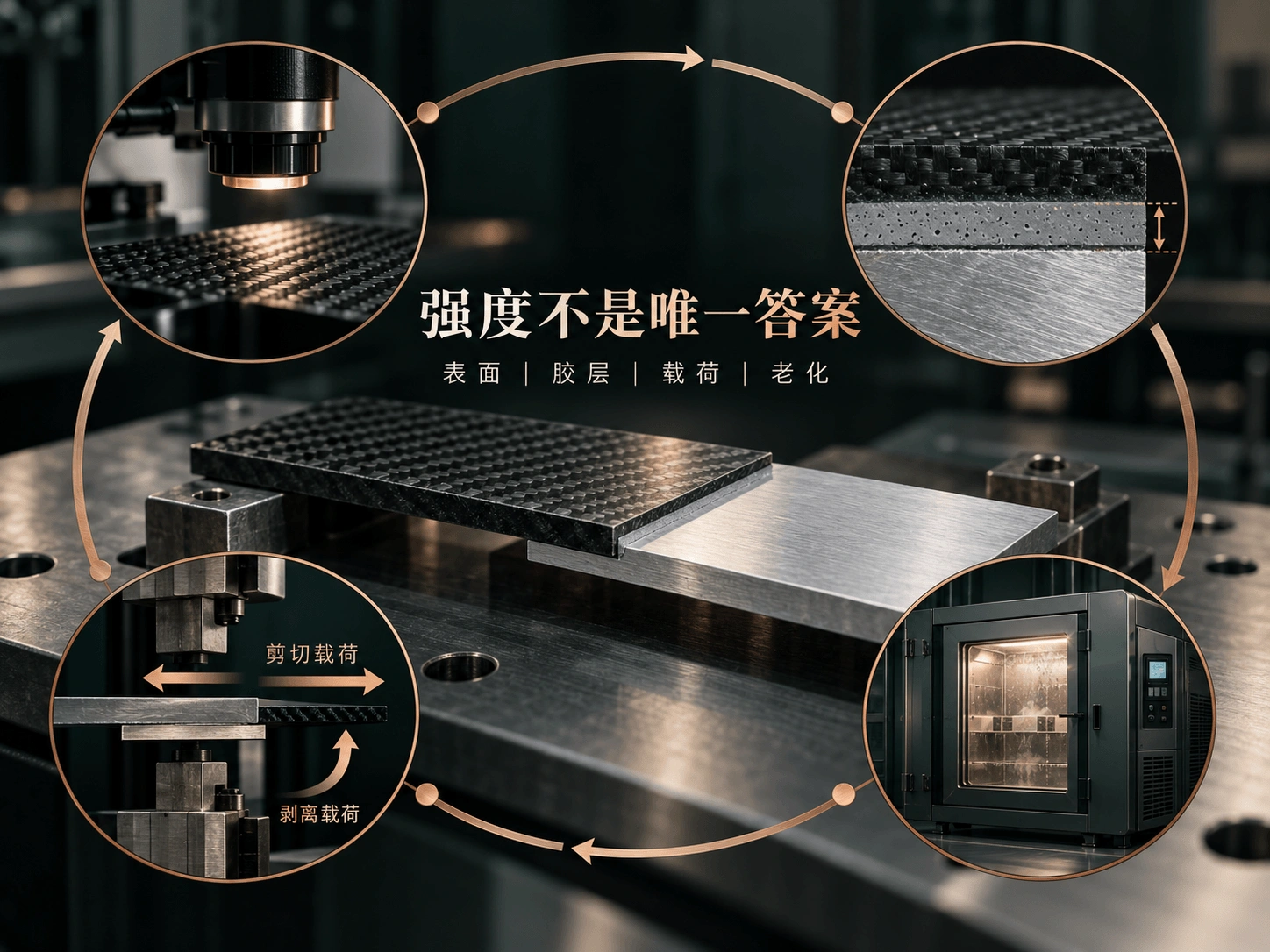 复合材料与铝合金胶接的表面胶层载荷和老化验证示意图